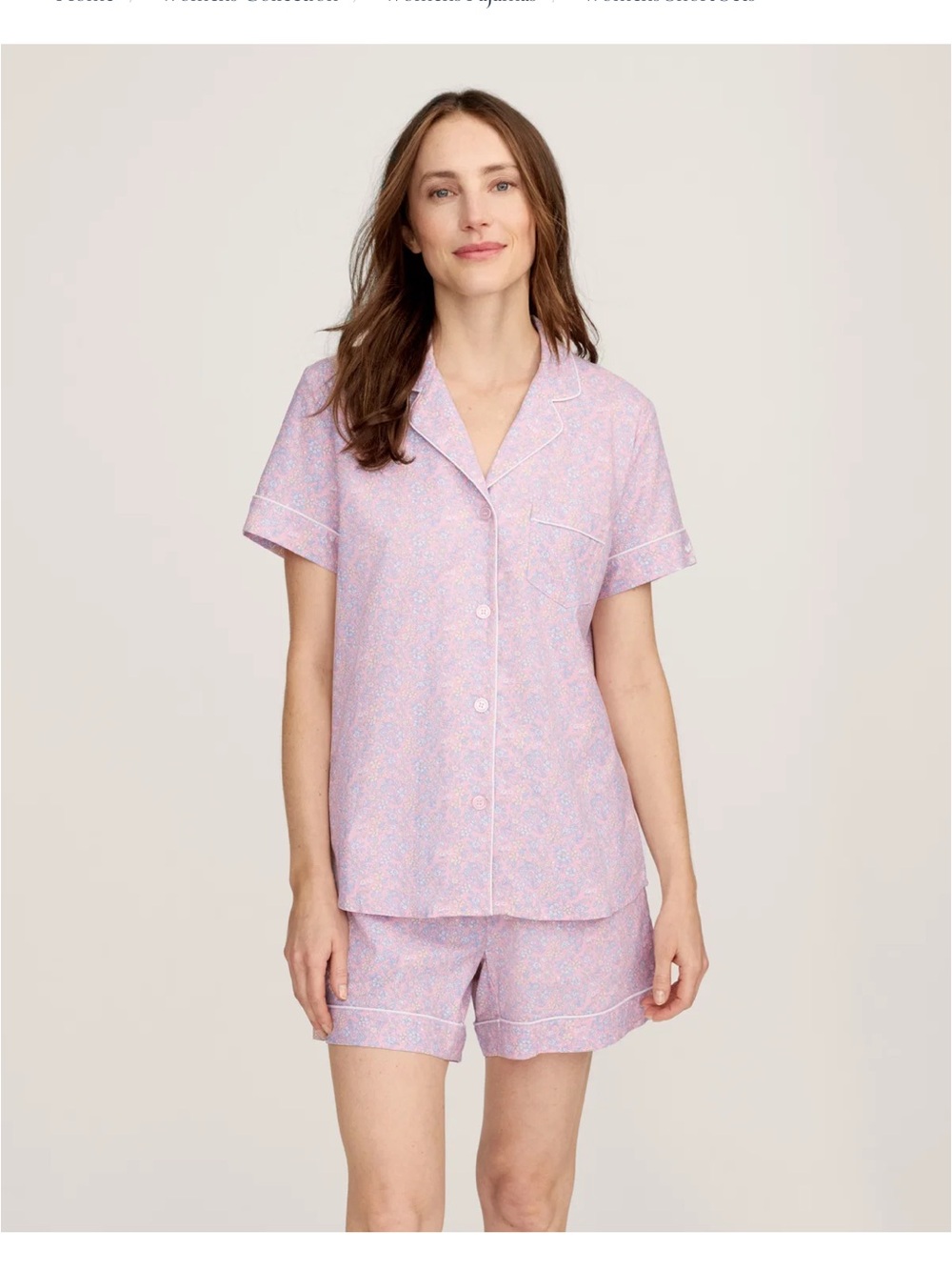 Petite Plume, Women’s Twill Short Sleeve PJ Set in Fleur Blush